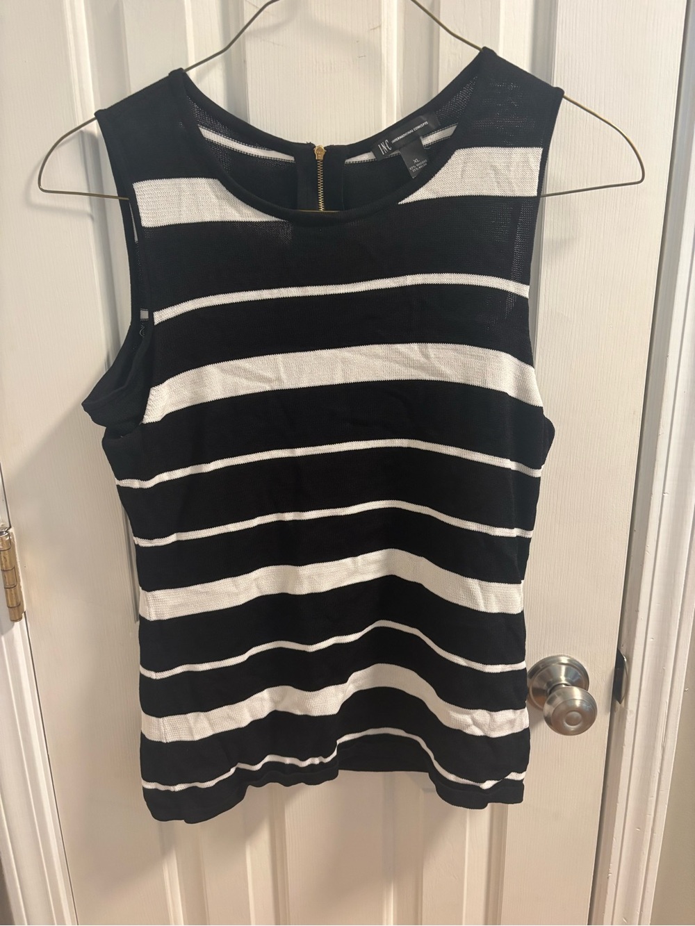 INC International Concepts Black and White Striped Sleeveless Knit Tank